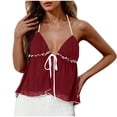thumbnail image 1 of WREESH Women Trendy Halter Neck Contrast Tie Front Crinkle Ruffle Cami Tank Top Summer Going Out, 1 of 6
