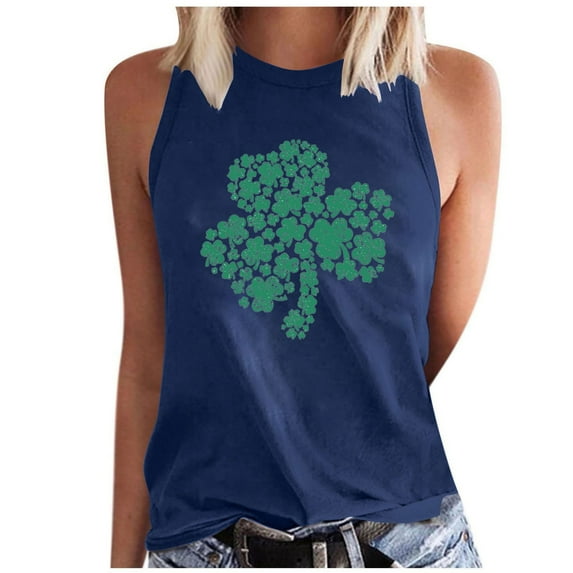 WREESH 2025 Fashion Women's St. Patrick's Day Sleeveless Tank Tops Casual Loose Fit Shamrock Printed Crew Neck T-Shirts for Irish Celebrations