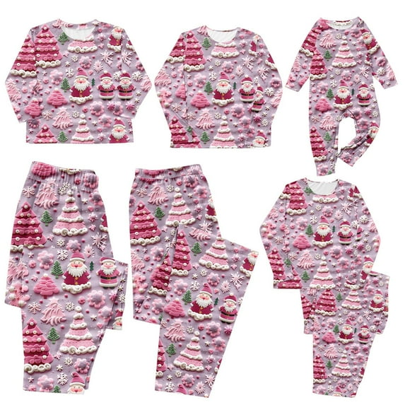 WREESH 2025 Kids Christmas Family Matching Pajama Set 2-Piece Printed Pants Top Holiday Homewear Cozy Fleece Sleepwear Lounge Set 5 Years