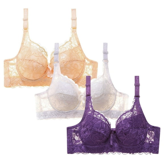 WREESH 3 Pack Lace Bralettes for Women Wireless Plunge Bra Push Up Soft Padded Bras Adjustable Strap No Underwire Bras Comfortable Everyday Bra Beige