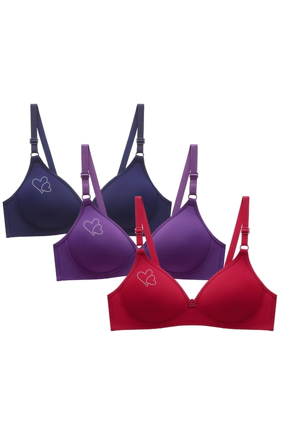 3 Pack Lightly Lined Bra T-Shirt Bras Women Bra Soild Wire Underwear Bra Everyday Small Cup Underwear Seamless Adaptive Bra Underwear Red