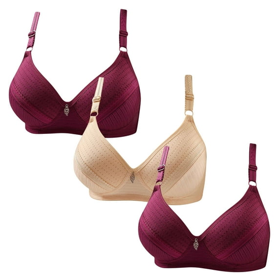 WREESH 3 Pack Push-Up Bra Adaptive Bra Women Comfortable Breathable Bra Underwear No Rims Lift Padded Bra Underwear Wine