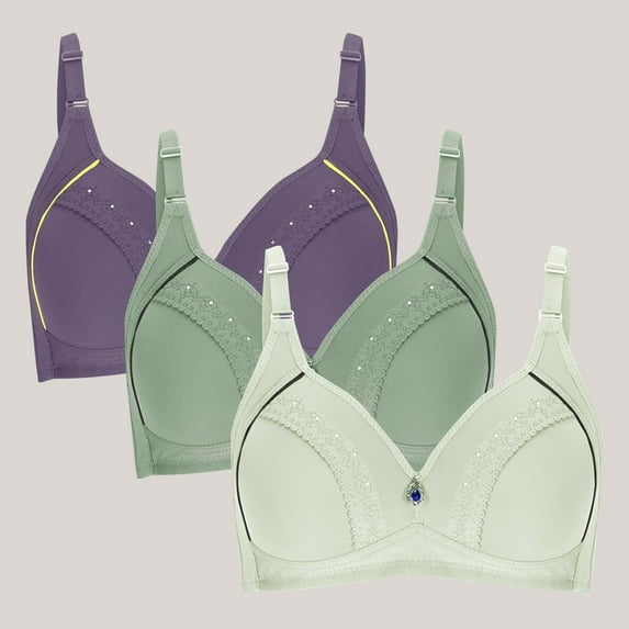 WREESH 3 Pack Push-Up Bra Adaptive Bra Women Embroidered Glossy Comfortable Breathable Bra Underwear No Underwire Bras Three Piece Set Bra Underwear Mint Green