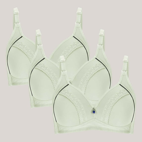 WREESH 3 Pack Push-Up Bra Adaptive Bra Women Embroidered Glossy Comfortable Breathable Bra Underwear No Underwire Bras Three Piece Set Bra Underwear Mint Green