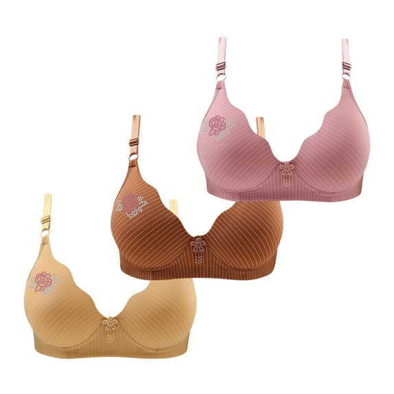 WREESH 3 Pack Push-Up Bra Balconette Bra Women Comfortable Breathable Bra Underwear No Underwire Bras Underwear Beige