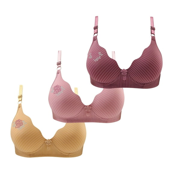 WREESH 3 Pack Push-Up Bra Balconette Bra Women Comfortable Breathable Bra Underwear No Underwire Bras Underwear Beige