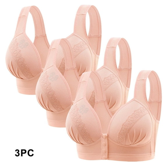 WREESH 3 Pack Push-Up Bra Ladies Wireless Comfortable No Underwire Bras Breathable Gathering Front Opening Buckle Bra Women Underwear Watermelon Red