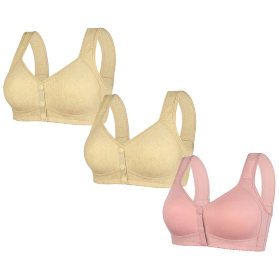 WREESH 3 Pack Push-Up Bra Women Solid Color Large Breathable No Underwire Bras Front Opening Bra Wrapped Up Cup Side Fold Breast Lift Bra Underwear Pink