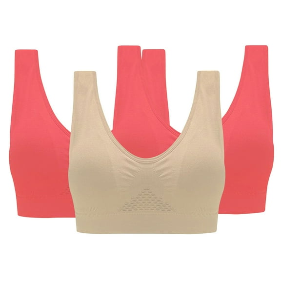 WREESH 3 Pack Seamless Bra T-Shirt Bra 3-Pack Women Sports Bra Without Wire Support Yoga Running Underwears Bra Underwear Beige