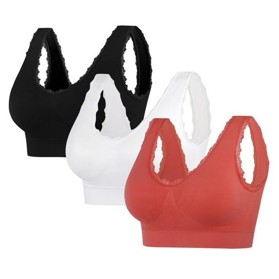 WREESH 3 Pack Support Bra Adaptive Bra Women Yoga Solid Sleeveless Cold Shoulder Casual Tanks Blouse Tops Intimates Seamless Padded Bra Underwear Watermelon Red