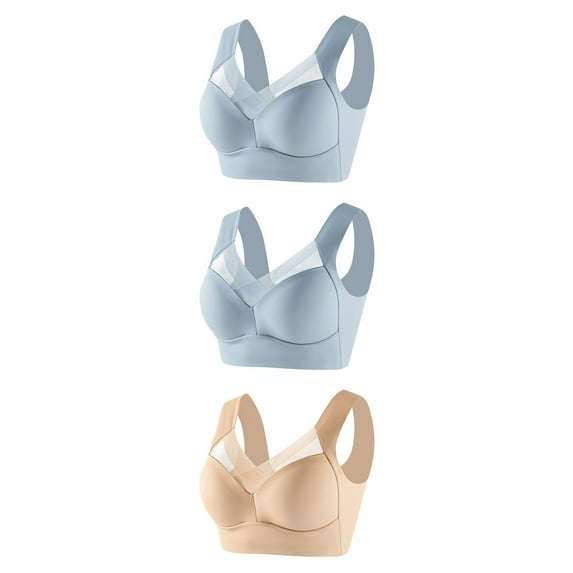 WREESH 3 Pack Support Bra T-Shirt Bra Women Underwire Underwear Thin Lace Solid Color Push-Up Adjustment Bra Seamless Bra Underwear Beige