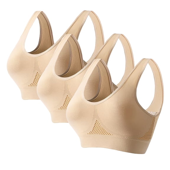 WREESH 3-Pack Wirefree Workout Bras with Quick-Dry Mesh Panels, Medium Support Seamless Yoga Bra for Pilates & Casual Wear