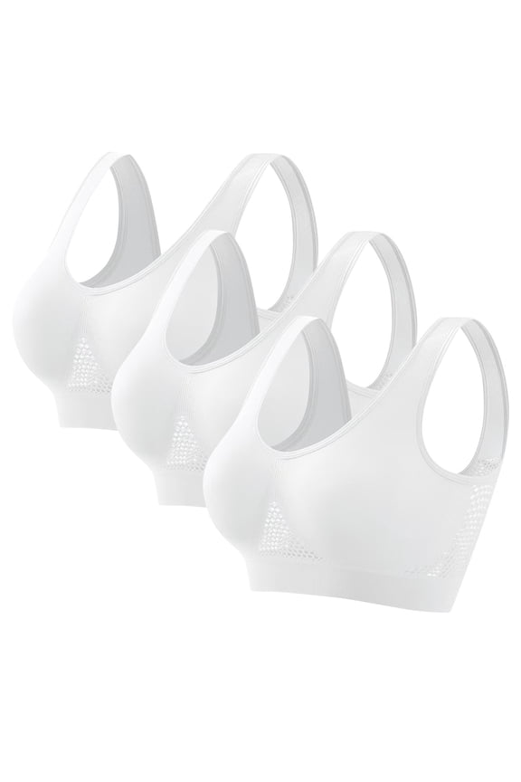 3-Pack Wirefree Workout Bras with Quick-Dry Mesh Panels, Medium Support Seamless Yoga Bra for Pilates & Casual Wear