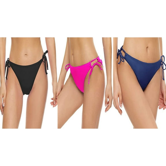 WREESH 3-Pack Women's Adjustable Tie-Side Bikini Bottoms, Low-Rise Quick-Dry Swimwear with Moderate Coverage, Beach & Pool Swim Bottom