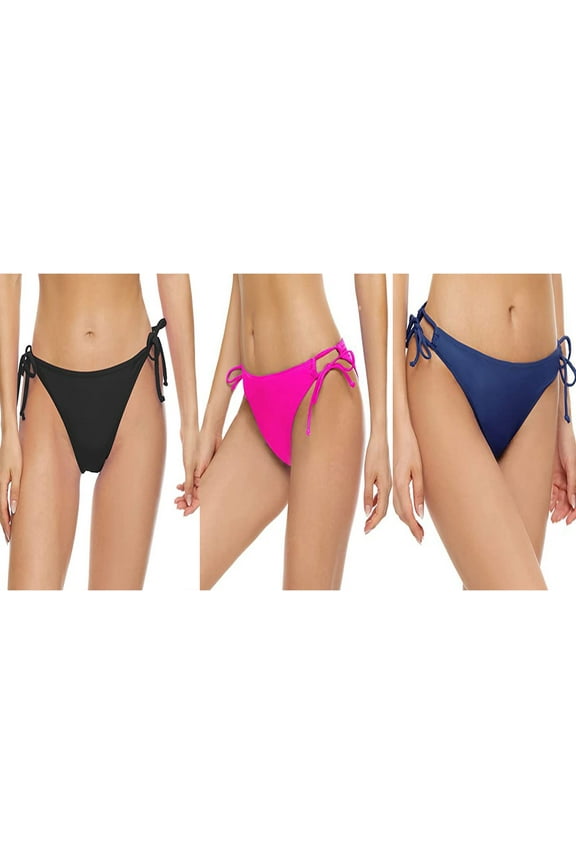 3-Pack Women's Adjustable Tie-Side Bikini Bottoms, Low-Rise Quick-Dry Swimwear with Moderate Coverage, Beach & Pool Swim Bottom