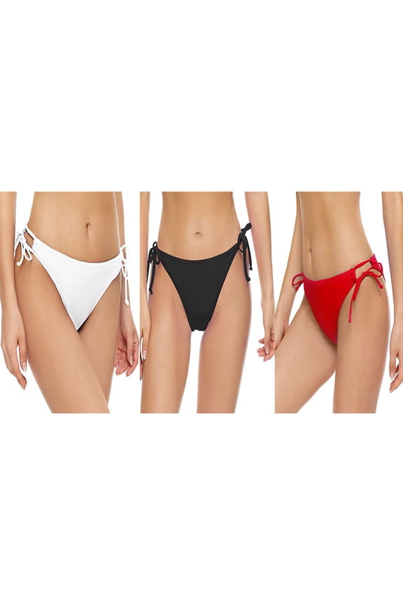 3-Pack Women's Adjustable Tie-Side Bikini Bottoms, Low-Rise Quick-Dry Swimwear with Moderate Coverage, Beach & Pool Swim Bottom