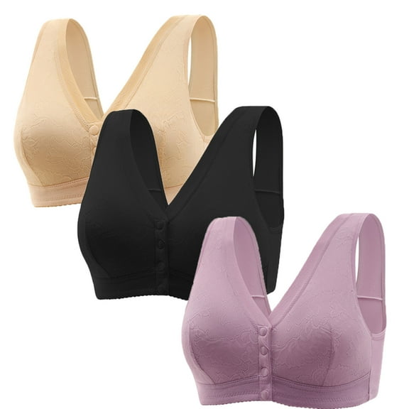 WREESH 3 Pack Women's Front Closure Push Up Bras No Underwire Padded Bras Comfortable Wireless Bras for Everyday Underwear Beige