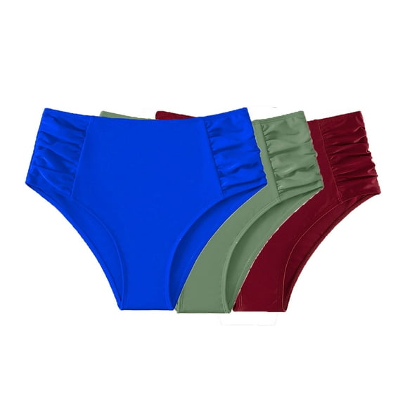 WREESH 3-Pack Women's High-Waisted Ruched Bikini Bottoms, Tummy Control Swimwear, Quick-Dry Bathing Suit Bottom