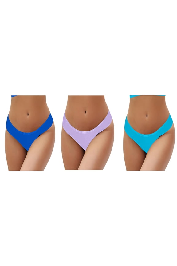 3-Pack Women's Low-Rise Cheeky Bikini Bottoms, Quick-Dry Seamless Briefs Swimwear , Bathing Suit Bottom for Beach & Pool