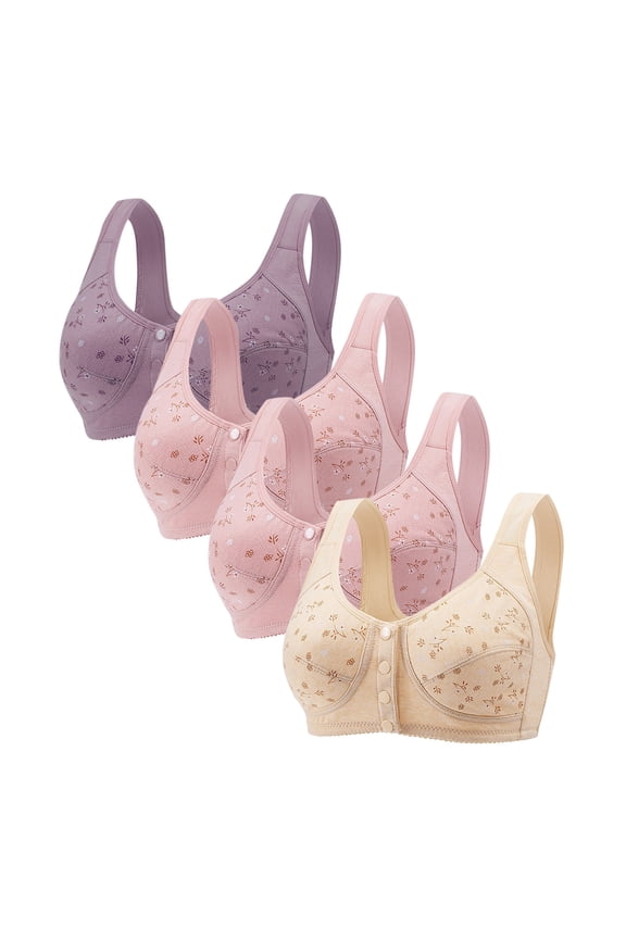 4 Pack Push-Up Bra Adaptive Bra Women Solid Color Comfortable Hollow Out Perspective Bra Underwear No Underwire Bras Underwear Beige