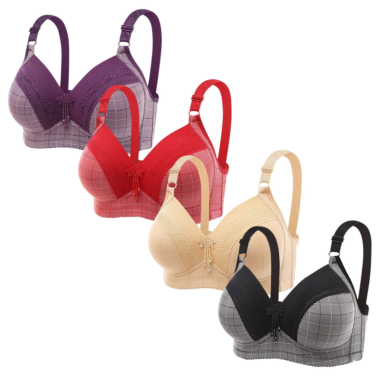 WREESH 4 Pack Push-Up Bra Women Plus Size Lace Solid Color No Underwire ...