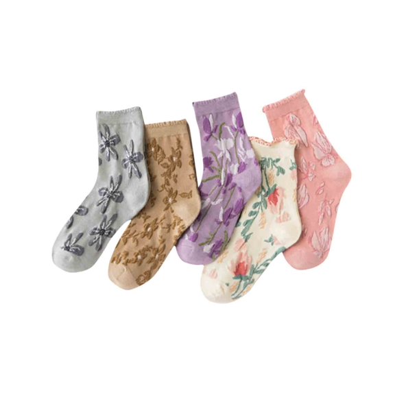 WREESH 5 Pairs Girls Socks Kids Toddler Big Little Girls Fashion Cotton Crew Cute Socks Pink