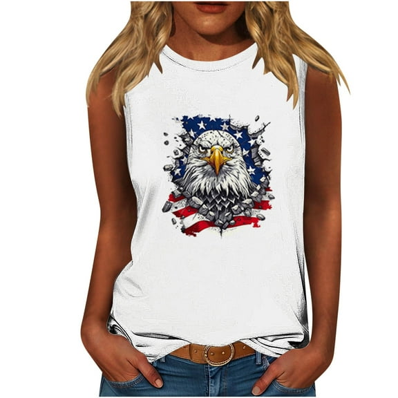 WREESH American Flag Tank Tops Women Patriotic Shirts USA Flag Star Striped Print Sleeveless T-Shirt 4th of July Tee Tops