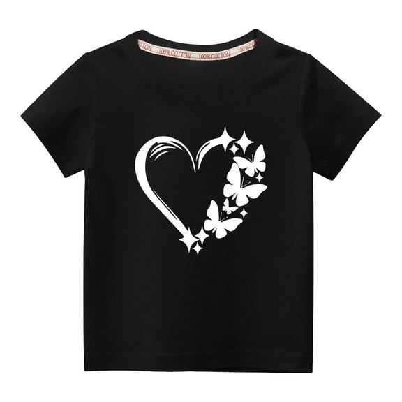 WREESH Baby Clothes Toddler Kids Boys Girls Fashion Cute Round Neck Print Short Sleeve Top Black