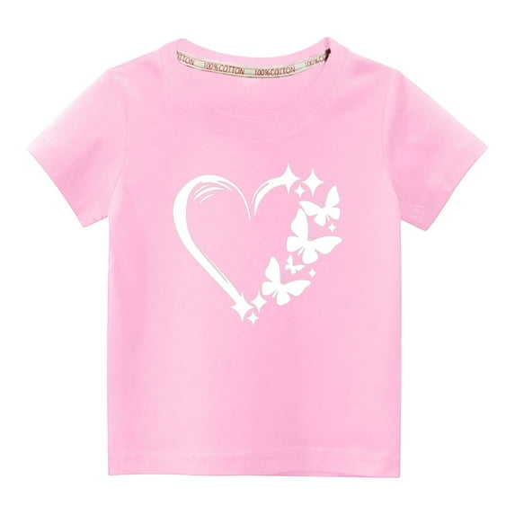 WREESH Baby Clothes Toddler Kids Boys Girls Fashion Cute Round Neck Print Short Sleeve Top Pink