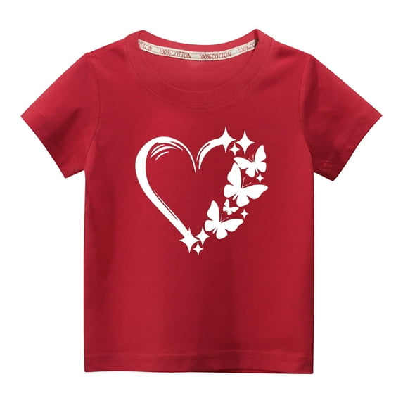 WREESH Baby Clothes Toddler Kids Boys Girls Fashion Cute Round Neck Print Short Sleeve Top Red