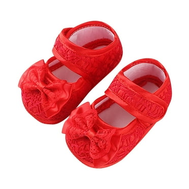 WREESH Baby Girls' Soft Sole Bowknot Princess Shoes: Mary Jane Flats for Weddings and Dressy , with Non-Slip Feature Red