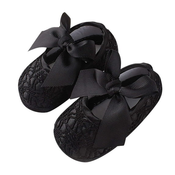 WREESH Baby Girls' Soft Sole Bowknot Princess Shoes: Wedding Dress Mary Jane Flats, Light Walker Shoes, and Non-Slip Slip-On Flats for Newborns Black
