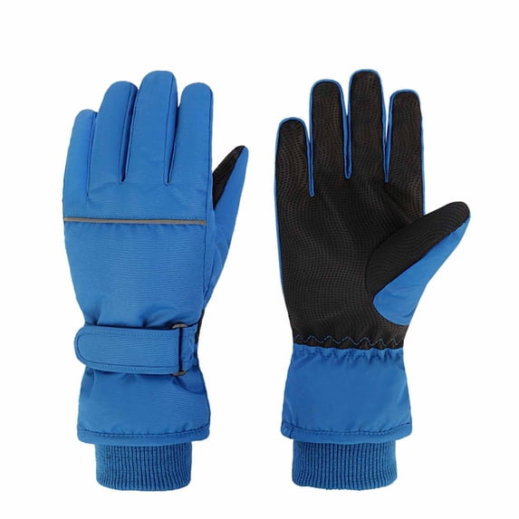 WREESH Boys Girls Kids Waterproof Wool Winter Gloves Solid Color Skiing Gloves for Children Blue