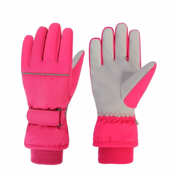 WREESH Boys Girls Kids Waterproof Wool Winter Gloves Solid Color Skiing Gloves for Children Hot Pink