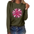 thumbnail image 1 of WREESH Breast Cancer Awareness T-Shirts For Women Casual Pink Ribbon Graphic Tees Basic Long Sleeve Crewneck Pullover Fall Trendy Loose Fit Tops Olive Green E, 1 of 3