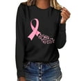 thumbnail image 1 of WREESH Breast Cancer Awareness T-Shirts For Women Casual Pink Ribbon Graphic Tees Basic Long Sleeve Crewneck Pullover Fall Trendy Loose Fit Tops Black A, 1 of 3