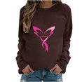 thumbnail image 1 of WREESH Cancer Awareness Graphic Sweatshirt for Women Lightweight Pink Ribbon Long Sleeve Casual Top Brown, 1 of 5