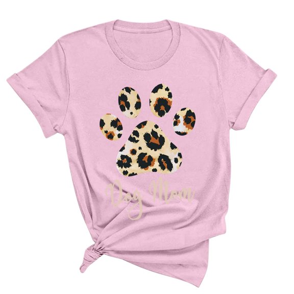 WREESH Casual Crew Neck T-Shirt Women's Short Sleeve Graphic Print Top for Summer Pink