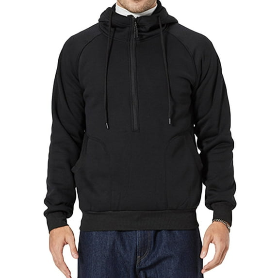 WREESH Casual Gym Athletic Hoodie for Men Fashion Solid Drawstring Hooded Sweatshirt with 1/2 Zipper and Pockets Black