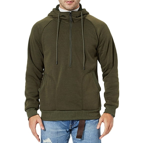 WREESH Casual Gym Athletic Hoodie for Men Fashion Solid Drawstring Hooded Sweatshirt with 1/2 Zipper and Pockets Olive Green