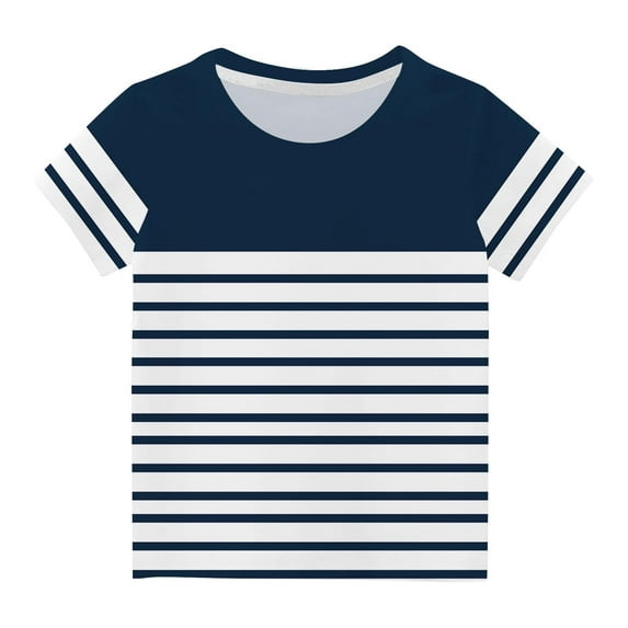 WREESH Casual Short Sleeve T-Shirts for Toddlers To Tweens Stripe Graphic Tops for Boys and Girls (Ages 3-14) Blue