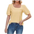 thumbnail image 1 of WREESH Casual Square Neck Tunic Tops Women's Solid Color Puff Sleeve Summer Blouses Yellow, 1 of 4