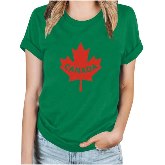 WREESH Casual Summer Fashion Women's Canada Day Maple Leaf Print Short Sleeve T-Shirt Green
