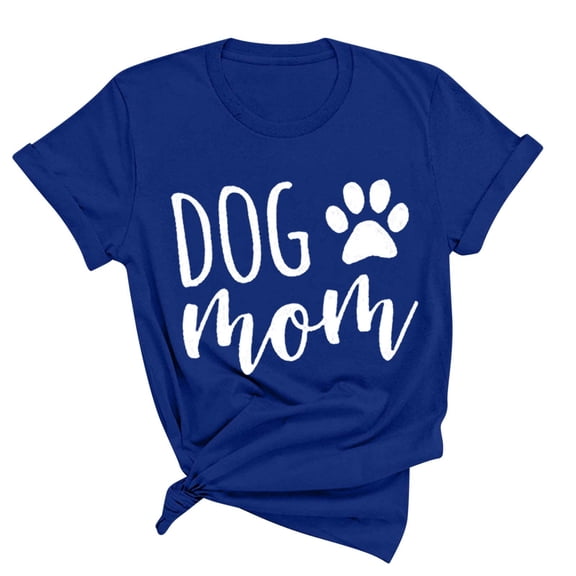 WREESH Casual Summer Out Blouse for Women Round Neck T-Shirt with Graphic Print Blue