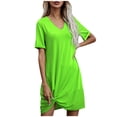thumbnail image 1 of WREESH Casual Summer T-Shirt Dress Women's Comfortable V-Neck Short Sleeve in Solid Colors Green, 1 of 5