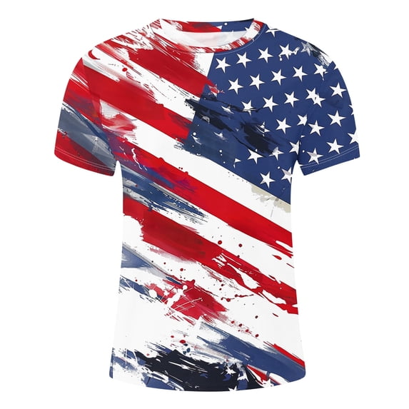 WREESH Casual Summer Top Men's Crew Neck T-Shirt Printed Design Independence Day Theme Multicolor