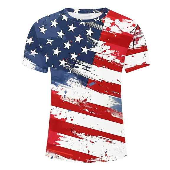 WREESH Casual Summer Top Men's Crew Neck T-Shirt Printed Design Independence Day Theme Multicolor