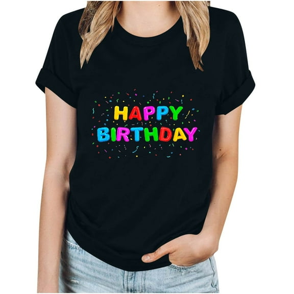 WREESH Casual Summer Top Women's Round-Neck Short Sleeve Printed Blouse Black