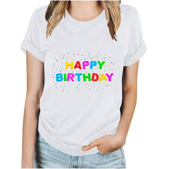 WREESH Casual Summer Top Women's Round-Neck Short Sleeve Printed Blouse White