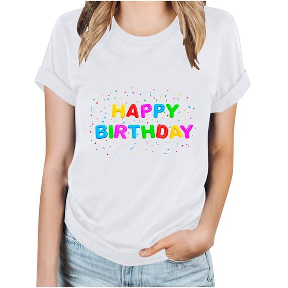 WREESH Casual Summer Top Women's Round-Neck Short Sleeve Printed Blouse White